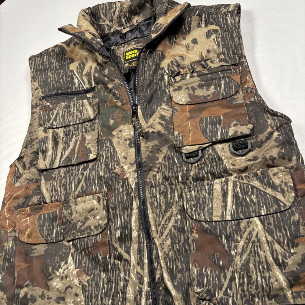 Work n Sport Utility Vest Men Medium Camo Multi-Pocket Hunting Fishing Outdoor
